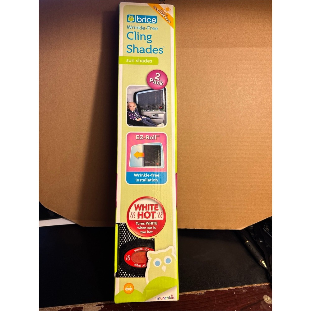 Brica 2 Wrinkle Free Cling Sun Shades to protect baby from sun Unopened Box